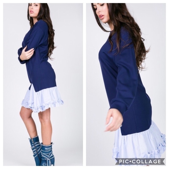 SALE!! Navy Dress w/White & Navy Ruffles - Picture 2 of 5